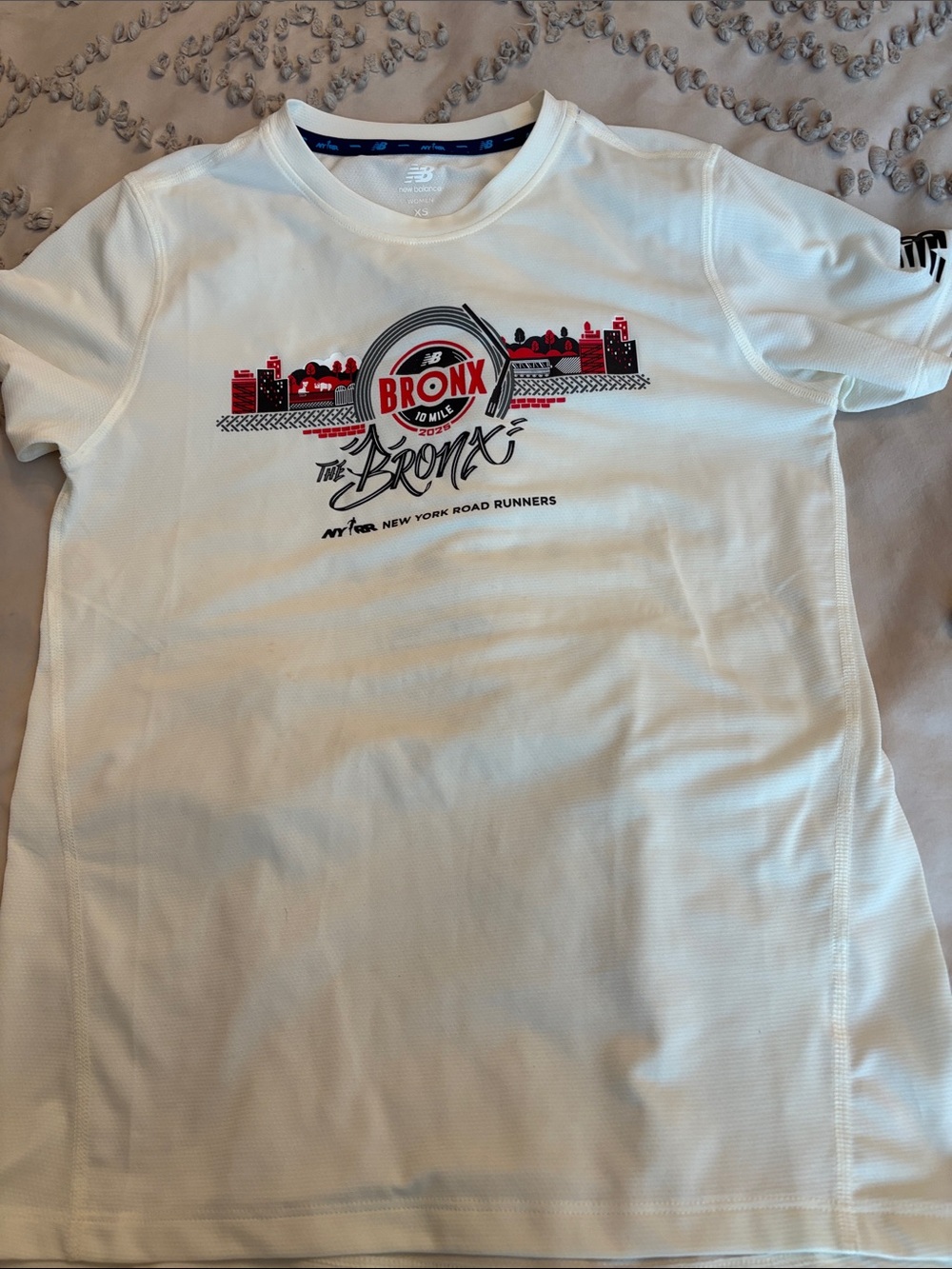 New Balance White Graphic Bronx Skyline Running Tee